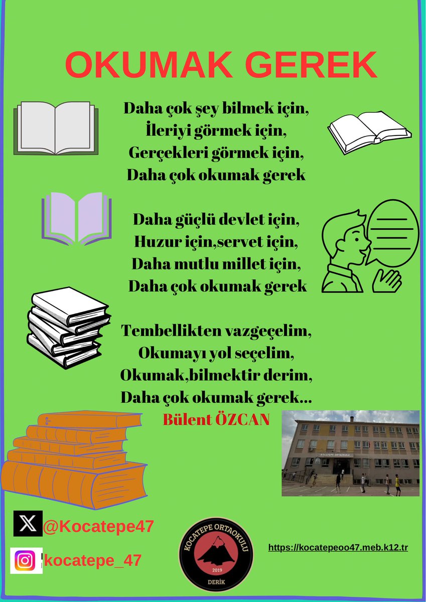 Cehaleti yenmek için ,aydınlık yarınlar için…Okulda bir ders okuma saati.
#Evde de 1 saat okuma yapıyoruz.
#DerikkocatepeOrtaokuluOkuyor
<a href="/ali_eyyupkoca/">Ali Eyyupkoca</a> 
<a href="/MstfaKAHRAMAN/">Mustafa KAHRAMAN 🟢🇹🇷</a> 
<a href="/HasanKaya47_/">Hasan Kaya</a> 
<a href="/derikmem47/">Mardin/Derik İlçe Millî Eğitim Müdürlüğü🟢🇹🇷</a>