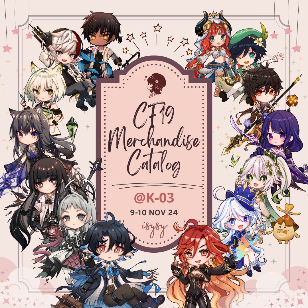 i_sysy's tweet photo. ✦Isysy Comifuro 19 Catalogue✦

Hi Travelers &amp; Doctors!
I'll attend to CF19 &amp; sell fan-merchandises from Genshin Impact &amp; Arknights🎮

PO form: https://t.co/cEU0WPoAiB 

See ya on CF19! ⁠(⁠๑⁠╹⁠◡⁠╹⁠๑⁠)⁠ﾉ⁠♬

#comifuro #comifuro19 #cf19 #genshinimpact    #arknights https://t.co/4jUK4nqrgt