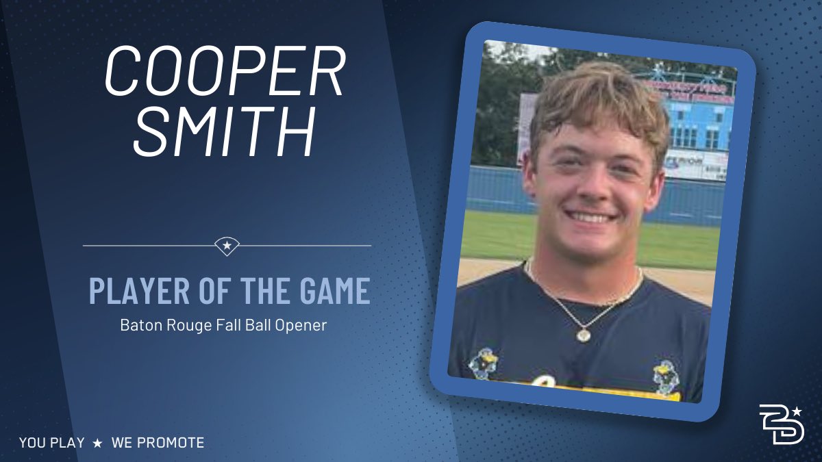 2D Sports Louisiana (@2dsportsla) on Twitter photo ⭐️Player of the Game⭐️
Team Louisiana (<a href="/team_louisiana/">Team Louisiana Baseball</a>)
Cooper Smith (<a href="/thesm1th/">Cooper Smith</a>)
2-3, 3B, 3RBI
#uncommitted #2DHitting ⭐️Player of the Game⭐️
Team Louisiana (<a href="/team_louisiana/">Team Louisiana Baseball</a>)
Cooper Smith (<a href="/thesm1th/">Cooper Smith</a>)
2-3, 3B, 3RBI
#uncommitted #2DHitting