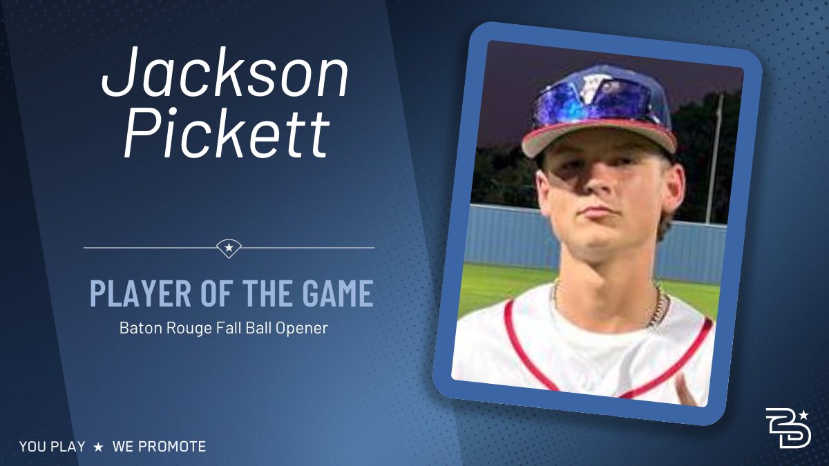 2D Sports Louisiana (@2dsportsla) on Twitter photo ⭐️Player of the Game⭐️
USA Prime BR- Fall Verdugo (<a href="/USAPrime_SE/">USA Prime Southeast</a>)
Jackson Pickett
3-3, 1RBI, 2B
Homeschool |LA| 2029
#uncommitted #2D2029 #2DHitting ⭐️Player of the Game⭐️
USA Prime BR- Fall Verdugo (<a href="/USAPrime_SE/">USA Prime Southeast</a>)
Jackson Pickett
3-3, 1RBI, 2B
Homeschool |LA| 2029
#uncommitted #2D2029 #2DHitting