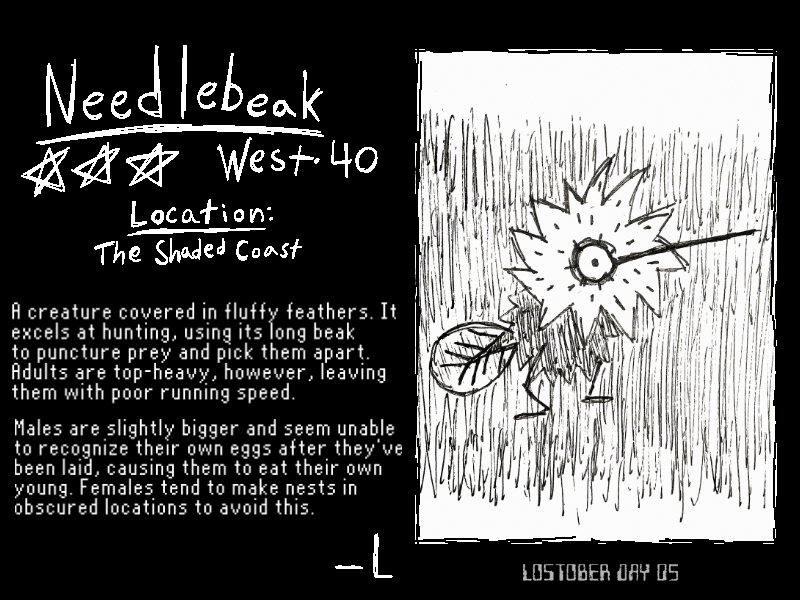 Snip_19's tweet photo. LOSTOBER DAY 05: Needlebeak https://t.co/T0mkXQSeV8