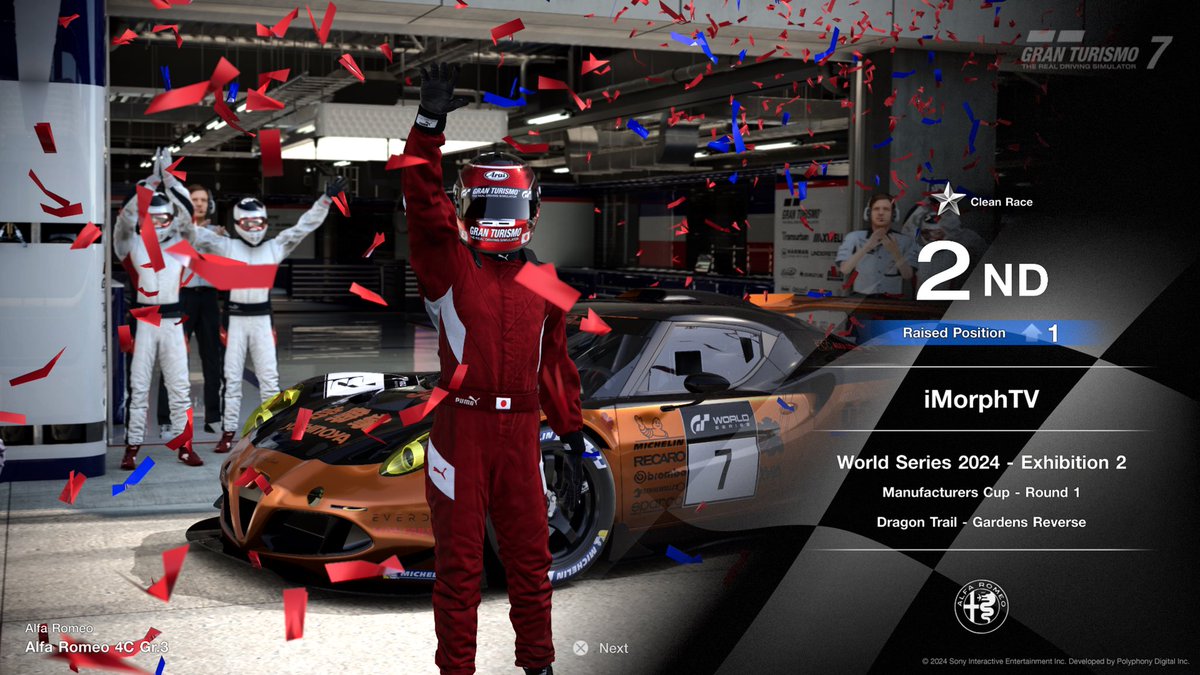 #GT7: Unexpected podium scored at the conclusion of Rd. 1 of the Manufacturer Series in the 4C. This P2 is all thanks to <a href="/Mistah_MCA/">Mistah_MCA</a>’s excellent race guide!