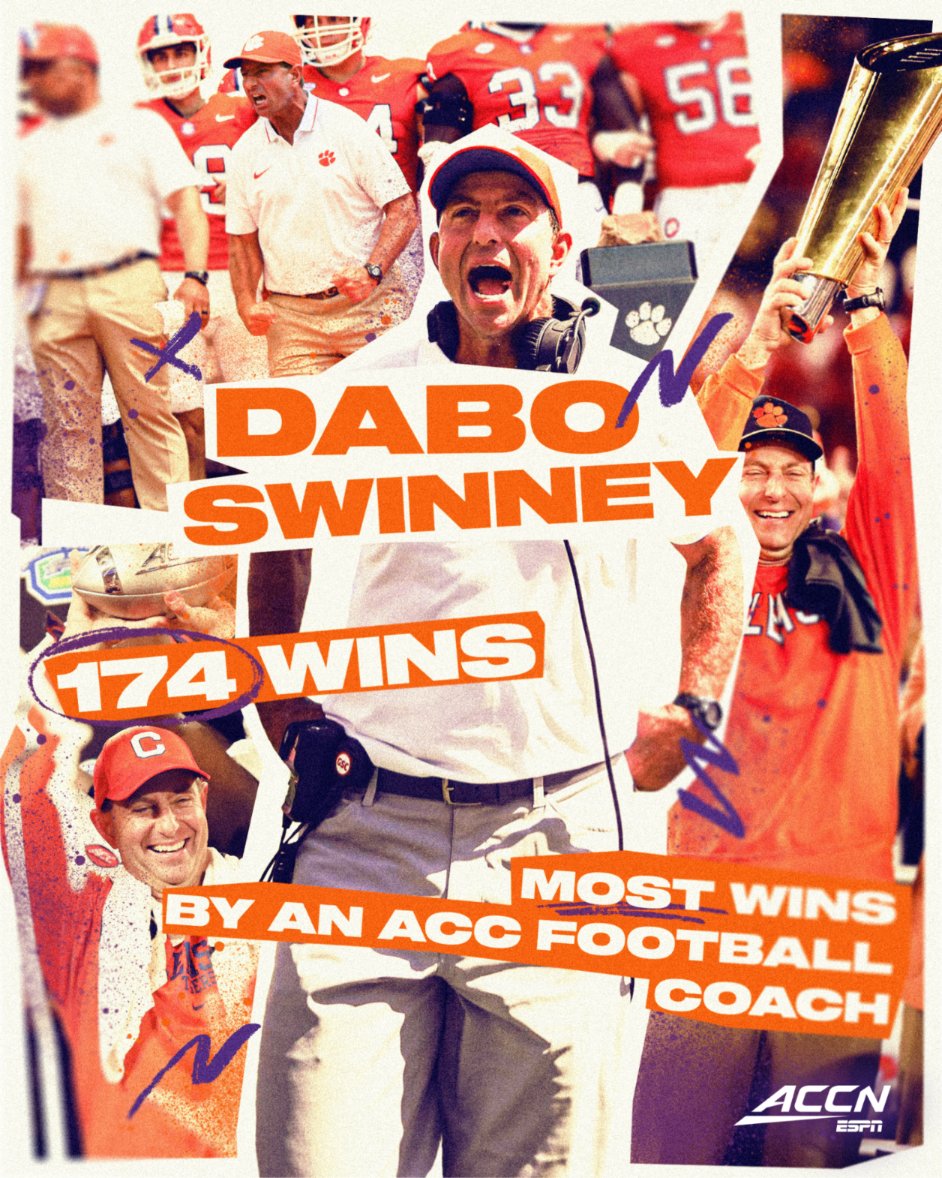 The winningest coach in <a href="/ACCFootball/">ACC Football</a> history: 

<a href="/ClemsonFB/">Clemson Football</a>'s Dabo Swinney 👏