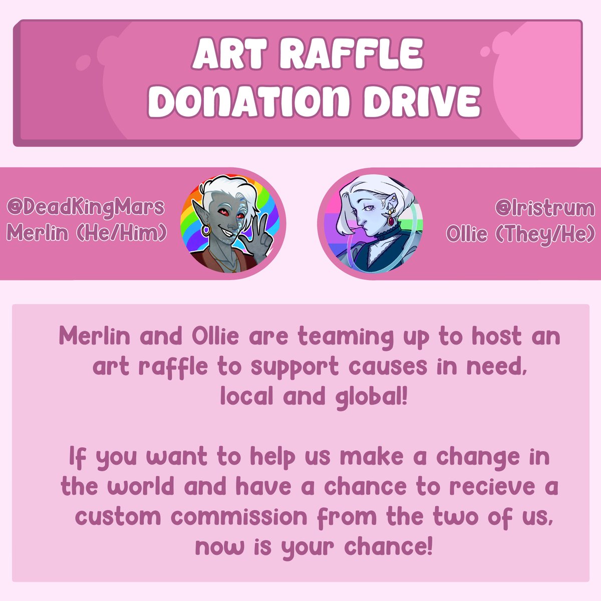 DeadKingMars's tweet photo. @iristrum and I have decided to collaborate together to host an art raffle in support of West NC, Gaza, and Lebanon! 
For as low as $3 you have a chance tor custom art and to help organizations working directly with those in need!
#HurricaneHelene #Gaza #FreePalestine #Lebanon https://t.co/QdZl9jXWub