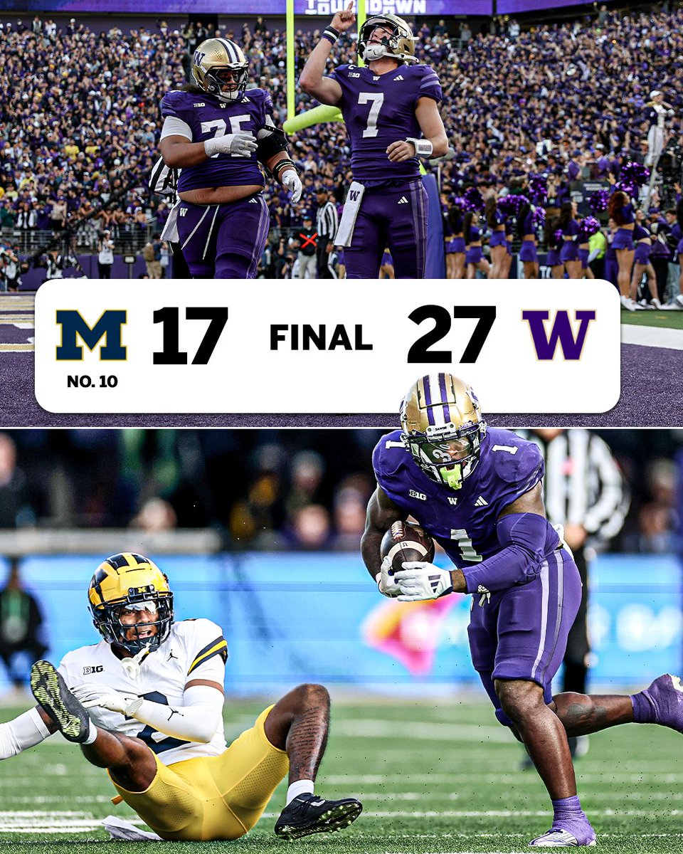 SportsCenter's tweet photo. WASHINGTON BEATS NO. 10 MICHIGAN IN A REMATCH OF LAST SEASON'S NATIONAL CHAMPIONSHIP GAME 😱 https://t.co/4j3LZv4Tdu