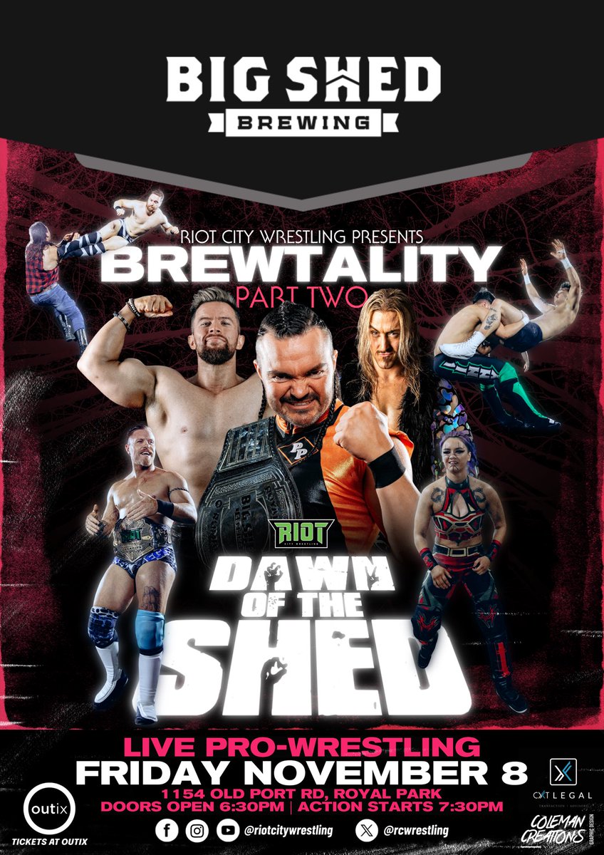 Riot City Wrestling (@rcwrestling) on Twitter photo Riot City Wrestling is ready to rise once again at the <a href="/bigshedbeer/">Big Shed Brewing Co.</a> for RCW: BREWTALITY PART TWO: DAWN OF THE SHED!
š«Tickets officially go sale THIS coming Monday 07/11/24 from 6pm exclusively at Outix: outix.co/tickets/event/ā¦
#RCWBrewtality #RCWDawnOfTheShed Riot City Wrestling is ready to rise once again at the <a href="/bigshedbeer/">Big Shed Brewing Co.</a> for RCW: BREWTALITY PART TWO: DAWN OF THE SHED!
š«Tickets officially go sale THIS coming Monday 07/11/24 from 6pm exclusively at Outix: outix.co/tickets/event/ā¦
#RCWBrewtality #RCWDawnOfTheShed