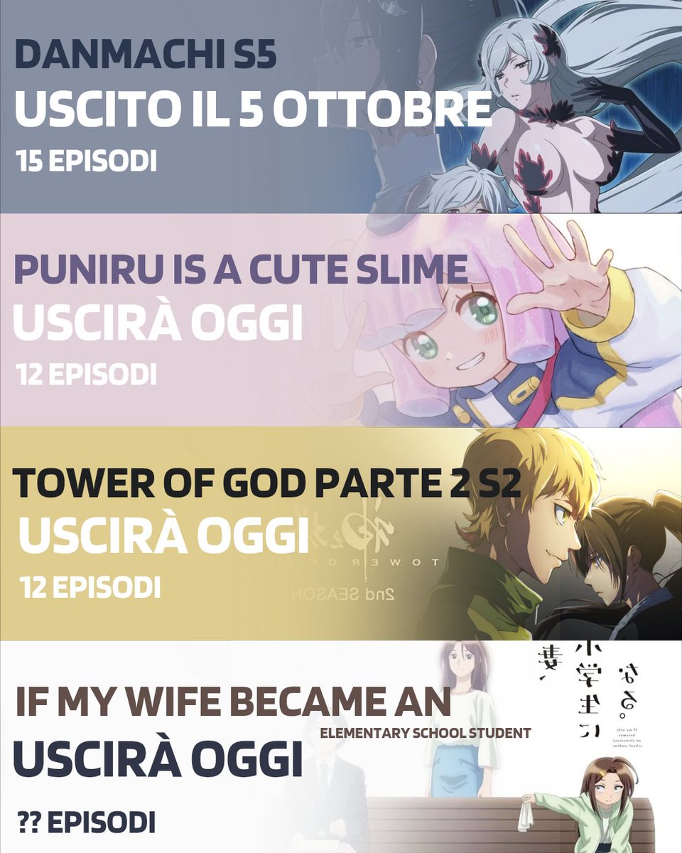 AniMultiverse's tweet photo. Ecco gli anime che usciranno oggi (escluso danmachi uscito il 5 ottobre):
Tags: #oshinoko #mfghost #lovelivesuperstar #7ds #towerofgod #ifmywifebecameanelementaryschoolstudent #puniruisacuteslime #danmachi #multiverseita #animelineup #animefall https://t.co/4fKPtSLPIG