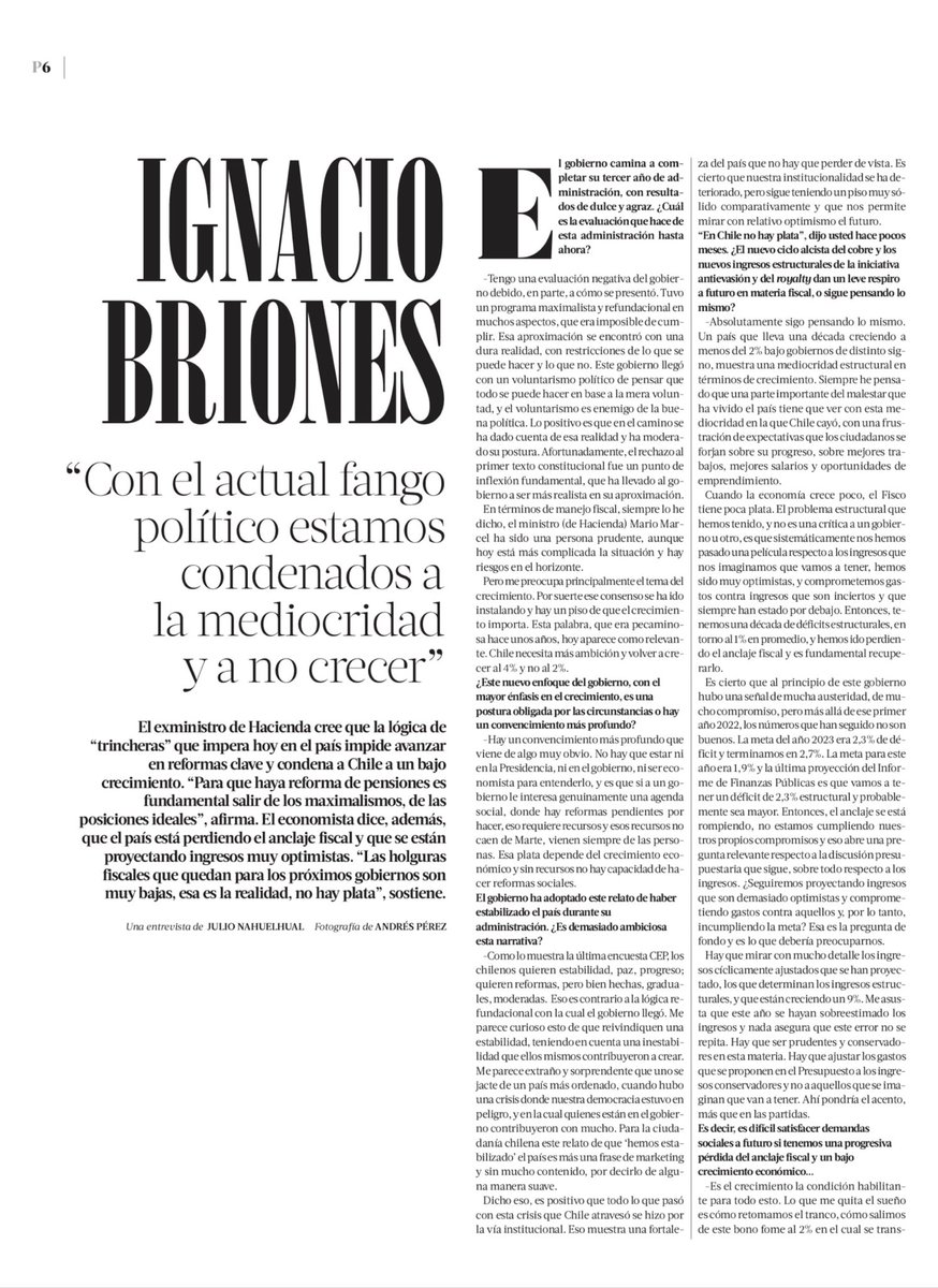 ignaciobriones_'s tweet image. Con el actual fango político, Chile está condenado a la mediocridad y a no crecer.
Comparto la entrevista que día a Pulso de @latercera.