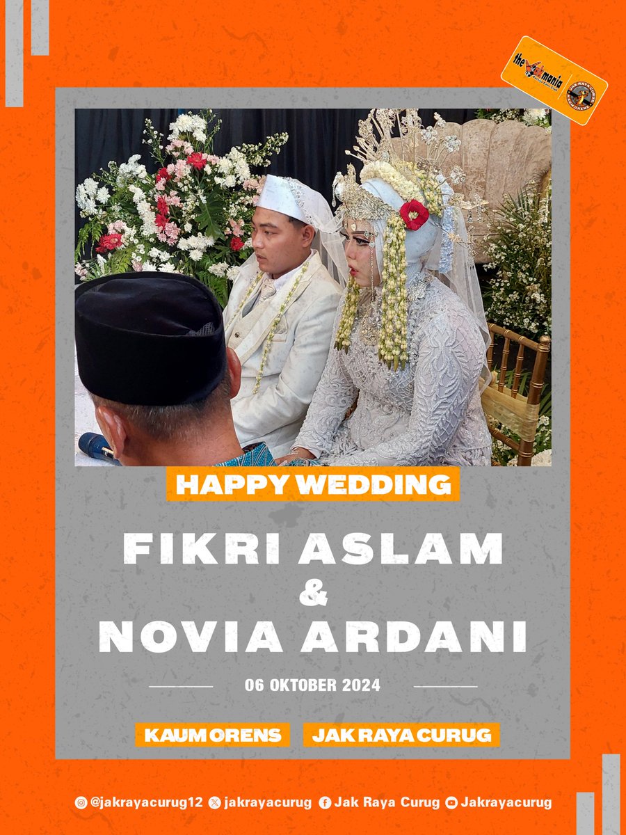 jakrayacurug's tweet photo. HWD untuk Muhammad Fikri Aslam &amp; Novia Ardani

Selamat menjalani kehidupan baru yang penuh bahagia. Semoga Tuhan selalu melindungi dan memberikan berkah.

#jakrayacurug
#Kaumorens
#jakmaniacinere
#DukungPersijaDariPerbatasan
#JOP91
#PersijaJakarta
#Thejakmania
#InfokomJakmania https://t.co/zyW6upaDNa