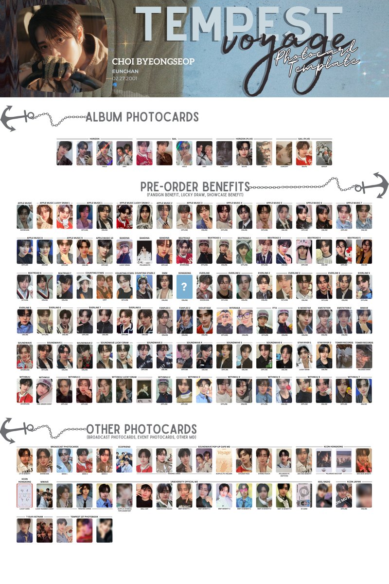 TEMPEST Voyage Photocard Template 템페스트 보야지 포토카드 리스트