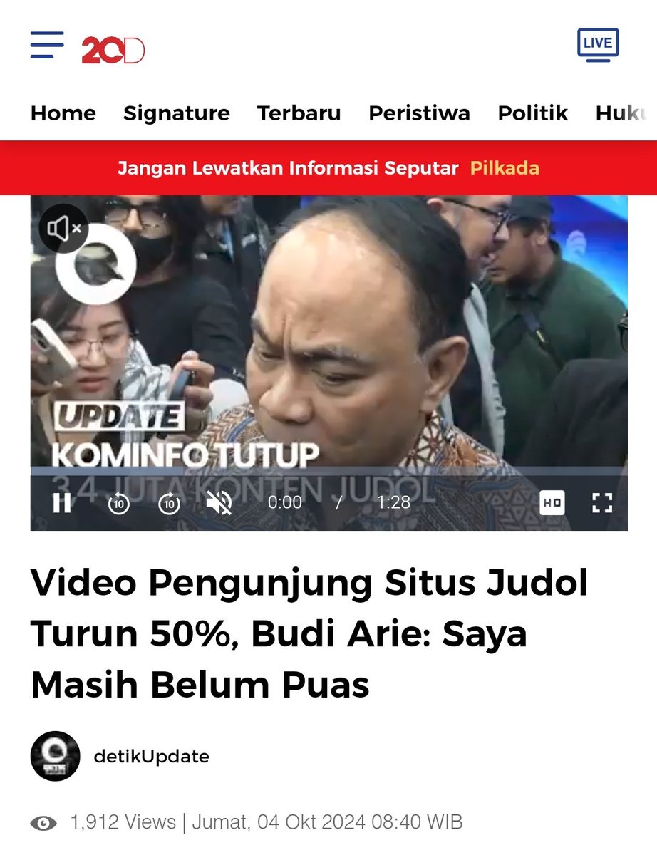 caknur1414's tweet photo. Menkominfo Budi Arie ungkap angka judi online sudah turun 50%. Namun ia masih belum puas. Budi ingin judol angka judol bisa nihil di tengah masyarakat Indonesia.#JudolBlock
#GakNgerokokCuy #WeTreasureYou_Mandiri
#PLNElectricRun https://t.co/LDr2H8ZLph