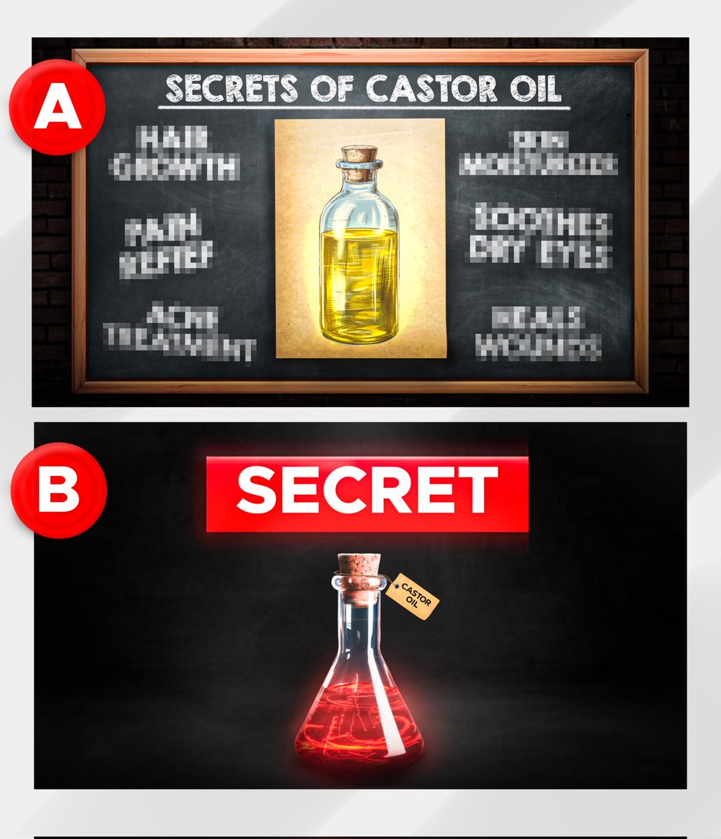 Recent practice thumbnail 🥷🏻
A/B ( Choose one of them !) 

Title - " Secrets of castor oil "

Wants yours ? looking for a Thumbnail designer? Drop a dm 📋