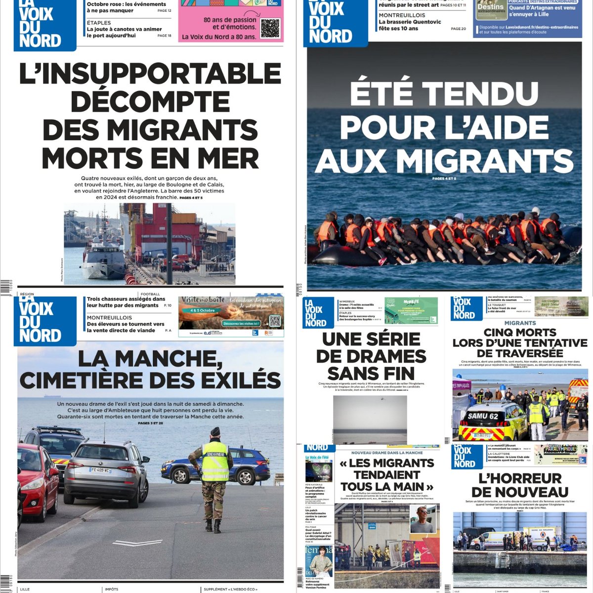 Florent Caffery (@flocaffery) on Twitter photo Ne jamais s'habituer à ce qui survient au coin de nos rues, sur nos plages que l'on aime tant parcourir. <a href="/lavoixdunord/">La Voix du Nord</a> fait encore sa Une sur un drame en Manche, au lendemain de la mort de 4 personnes, 51 depuis le début d'année. Ne jamais banaliser ces tragédies. Ne jamais s'habituer à ce qui survient au coin de nos rues, sur nos plages que l'on aime tant parcourir. <a href="/lavoixdunord/">La Voix du Nord</a> fait encore sa Une sur un drame en Manche, au lendemain de la mort de 4 personnes, 51 depuis le début d'année. Ne jamais banaliser ces tragédies.
