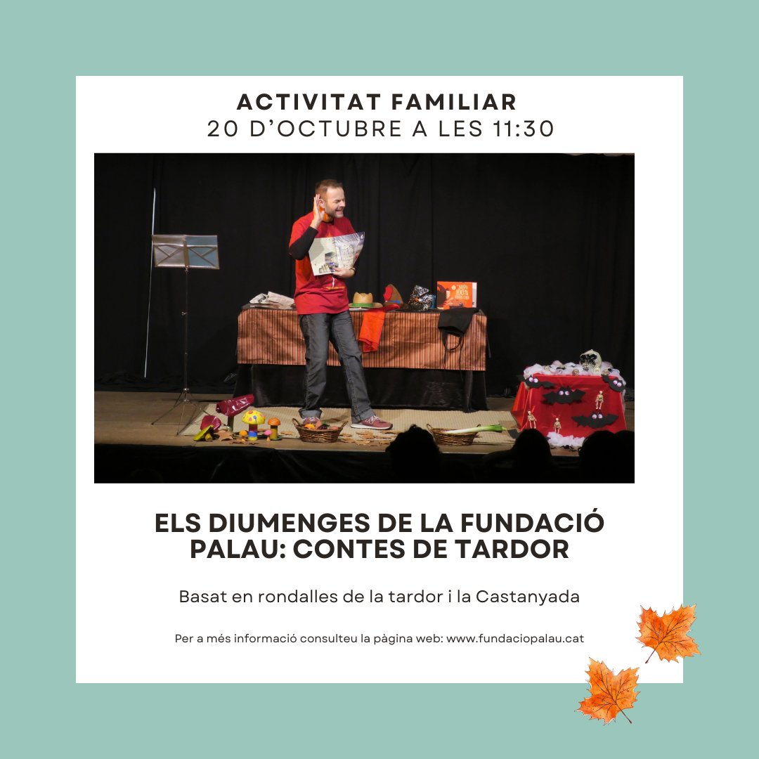 Fundació Palau (@fundaciopalau) on Twitter photo Adreçat per infants a partir de 4 anys. Aforamenta limitat, cal inscripció prèvia a fp.info@fundaciopalau.cat o 93 791 35 93
Per a més informació: fundaciopalau.cat/event/els-dium… Adreçat per infants a partir de 4 anys. Aforamenta limitat, cal inscripció prèvia a fp.info@fundaciopalau.cat o 93 791 35 93
Per a més informació: fundaciopalau.cat/event/els-dium…