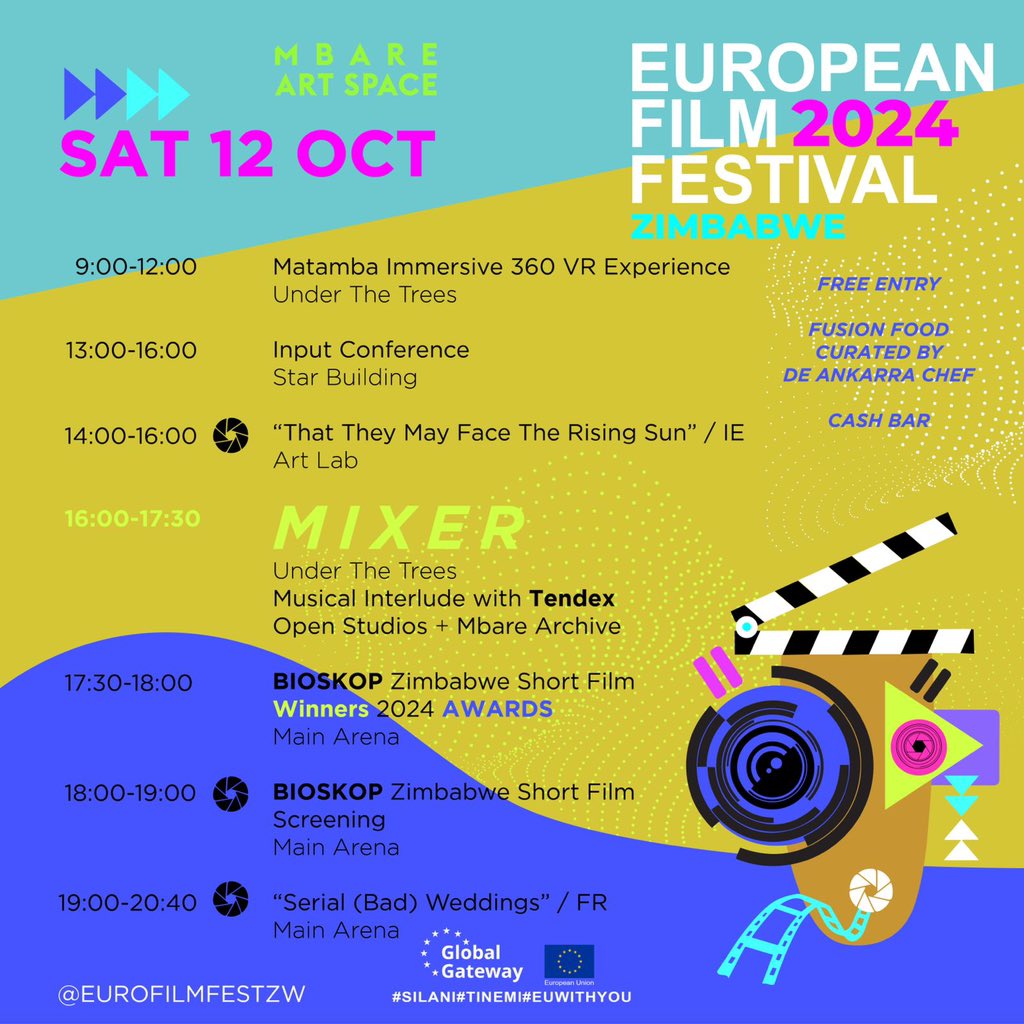 EuroFilmFestZW's tweet photo. THE OFFICIAL EUROPEAN FILM FESTIVAL 2024 PROGRAM FOR HARARE IS HERE!!! ⬇️

📍 Mbare Art Space

Come through to experience the best in #film #art #music. Let’s create lasting memories together 

#EuinZim #EuroFilmFestZW https://t.co/6FWnBBeS8D