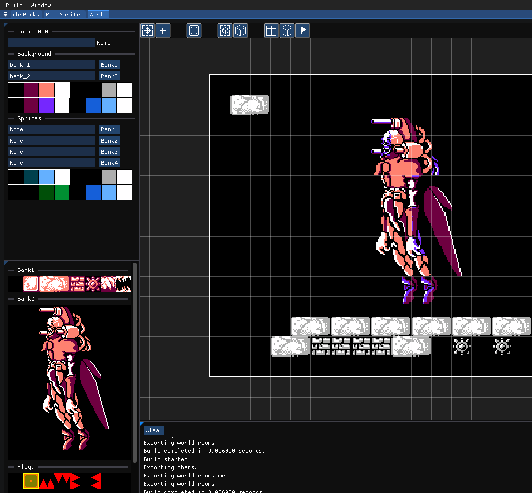 olofnae's tweet photo. We now have meta sprites exported from the editor working in the game. I'm very please with the current workflow when it comes to graphics. Iterations are super fast and easy!
#nesdev #nes #gamedev #homebrew https://t.co/fBq4v1BAGA
