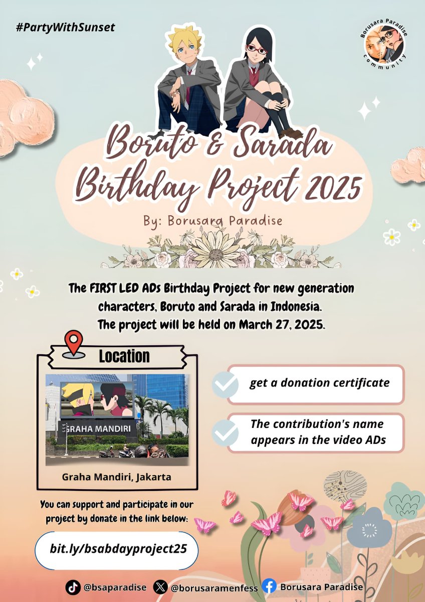 sarada_holic's tweet photo. Our project name is #BSAPartyWithSunset For international BoruSara fans u can join this project by donate through PayPal 🙌 Check details on @borusaramenfess 

The fundraising will close until we reach the target. This is the project location 👀

#Borusara #BorutoTwoBlueVortex https://t.co/SGqwxv7qde