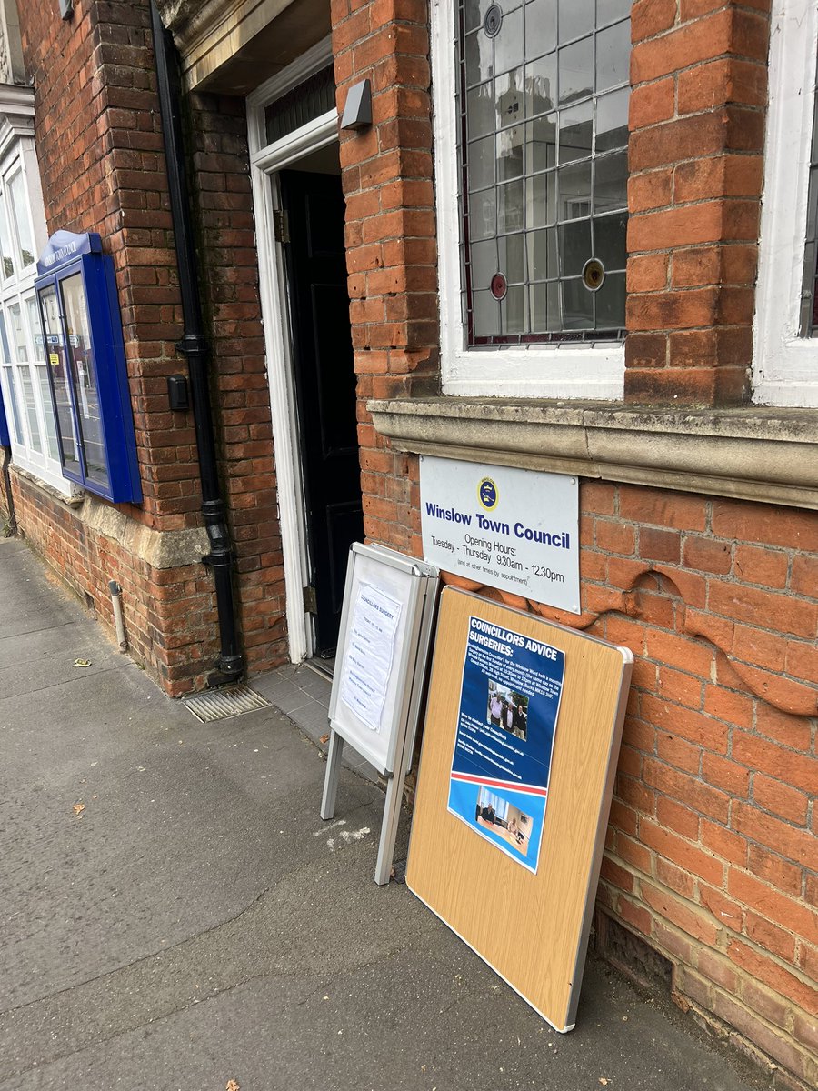 It is the first Sunday of the month which means #Winslow <a href="/Conservatives/">Conservatives</a> Cllr’s <a href="/davidgoss/">David Goss</a>, <a href="/BillyStanier1/">Billy Stanier</a> &amp; John Chilver (<a href="/claycon/">John Chilver</a>) hold their monthly <a href="/BucksCouncil/">Buckinghamshire Council</a> Councillors’ Surgery from 10:30am to 12pm in the Winslow Town Council Offices. No appointment needed &amp; all welcome!