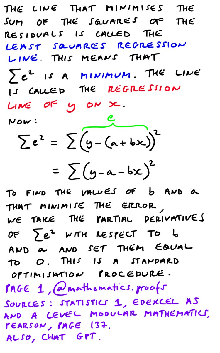 tiago_hands's tweet photo. Least Squares Regression Line: How to derive the y-intercept and slope of the regression line of y on x in #Statistics 1, #ALevelMathematics.
#PartialDifferentiation is required for this task.
#Sigma https://t.co/LH65zobKi2