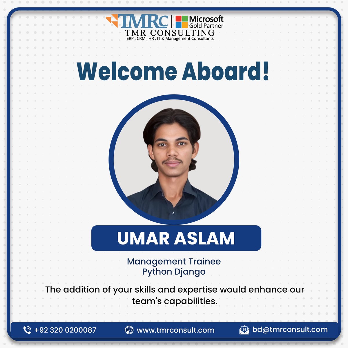 tmr_consulting's tweet image. Welcome Aboard Umar Aslam
We are thrilled to welcome Umar to the TMR Consulting team as a Management Trainee for Python Django Developer.

#welcomeAboard #TeamTMRC #FutureLeaders #TeamWelcome #collaboration