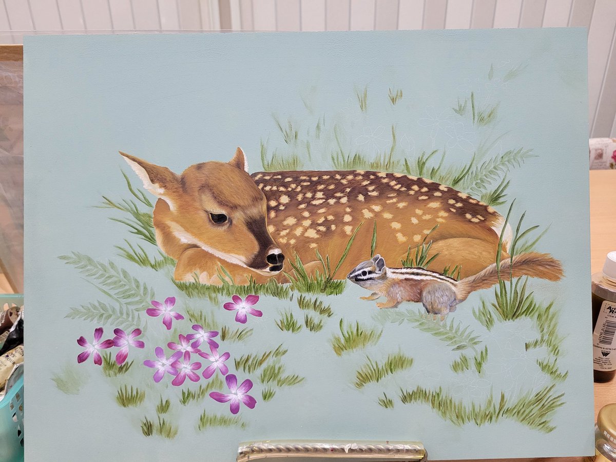 Kitten6823's tweet photo. 雪莉  鹿和花栗鼠

看著接近完成的圖
思考著下一個要畫什麼
很久以前想畫海德的作品
也打算要畫了

可是這2天總是忘不了荷蘭風彩繪
再思考看看 

# 木器彩繪
# Sherry C.Nelson https://t.co/hxoZSBuwAs