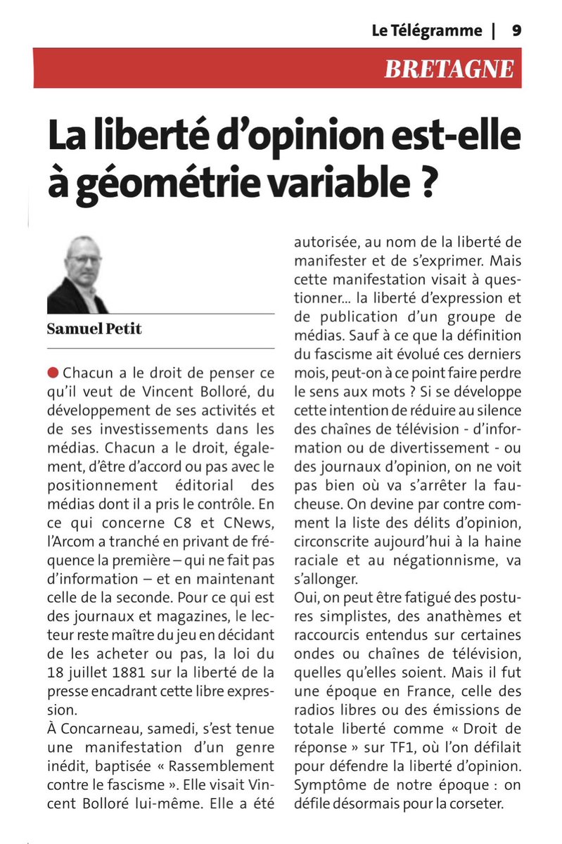 Merci à Samuel Petit pour son billet publié dans Le Télégramme.Ayant été l’un des pionniers des radios libres en France, définition du journal Le Monde dans un portrait me concernant au début des années 80,je sais combien il a fallu nous battre pour défendre la liberté d’opinion.