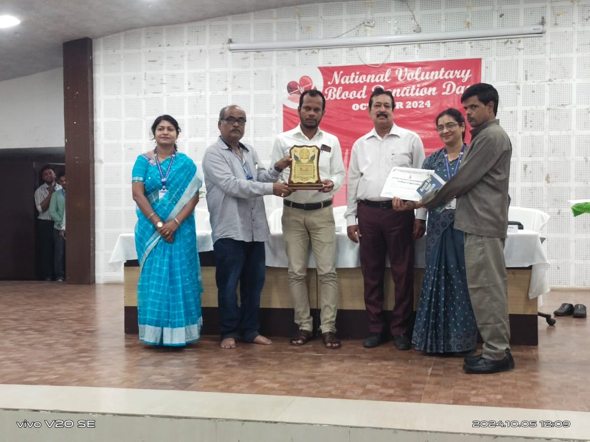 Kiran foundation felicitated by Department of transfusion medicine S.C.B medical college &amp; hospital,Cuttack on the occasion of National voluntary blood donation day on 5/10/2024 for organizing regular Blood donation camp.