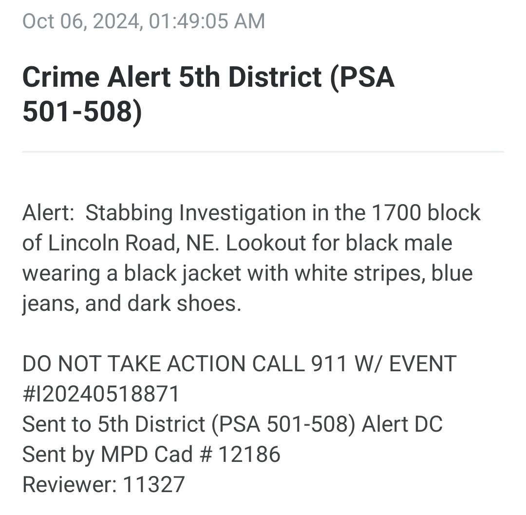 alanhenney's tweet image. PROBABLE FATAL STABBING--- 1700 blk Lincoln Rd NE at R St. #DCCrime #EckingtonDC