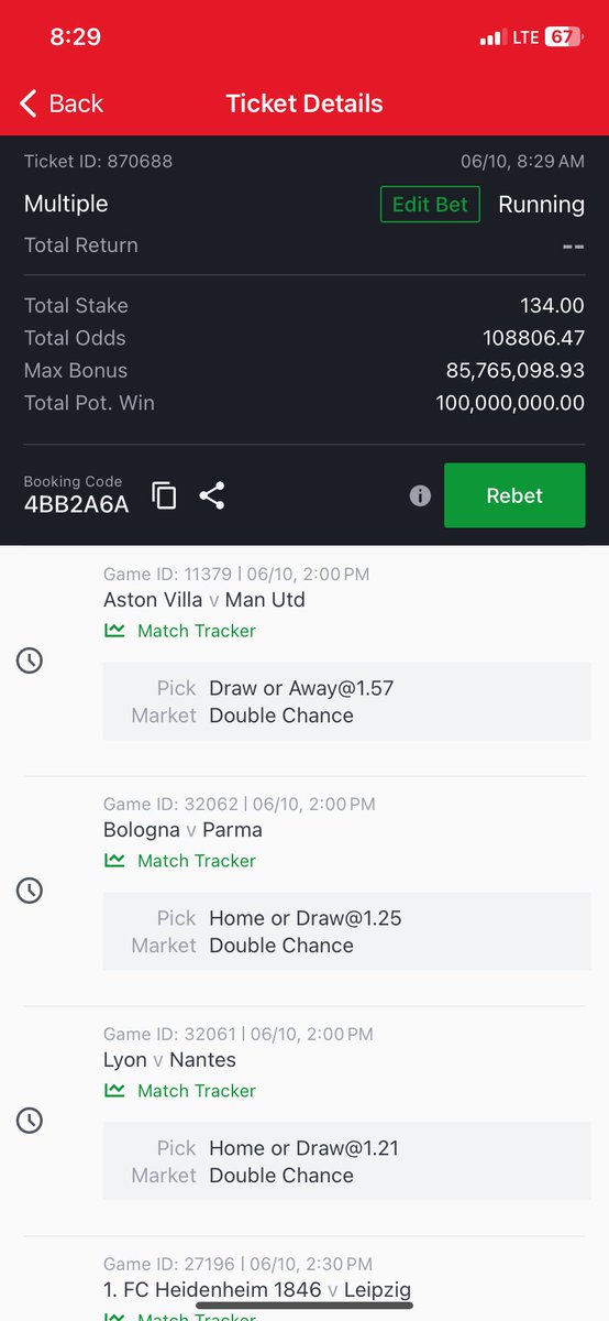 2024 Blessing 🍞⚽️ ( Double chance)

108k odds (Today only)

134 wins 100 million 

Retweet and drop id