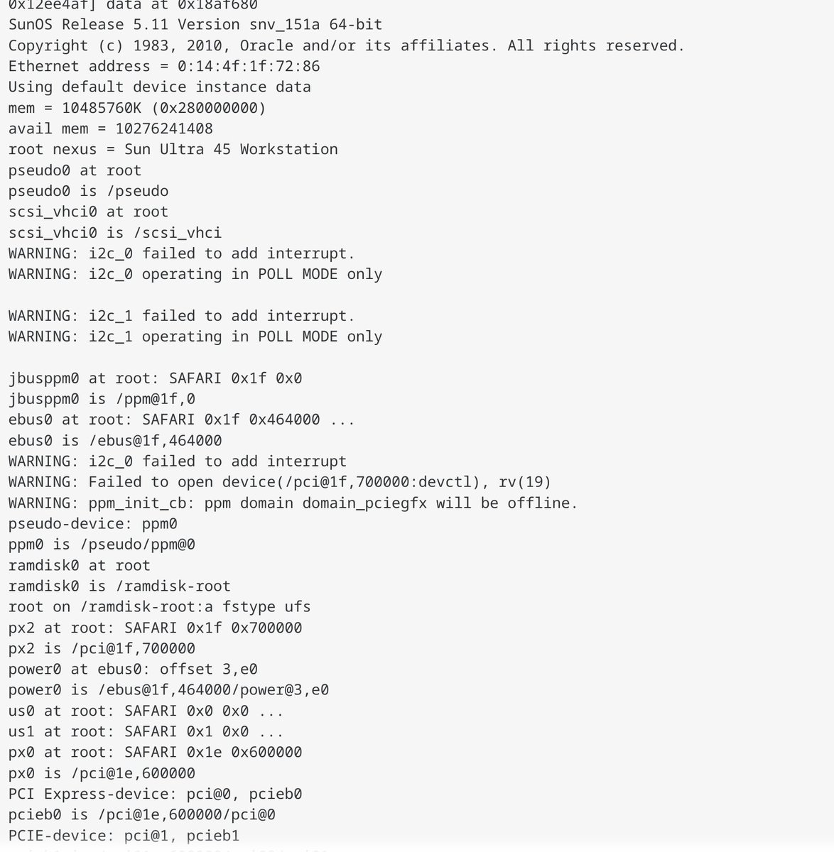 Iggi76123640's tweet image. So if we look into the issue with #illumos based #solaris distros on #sun Ultra 25/45 the PCIe bus nexus driver (px) seems to be the guy causing the full freeze (not even STOP-A anymore). #tribblix #openindiana Here github.com/illumos/illumo…