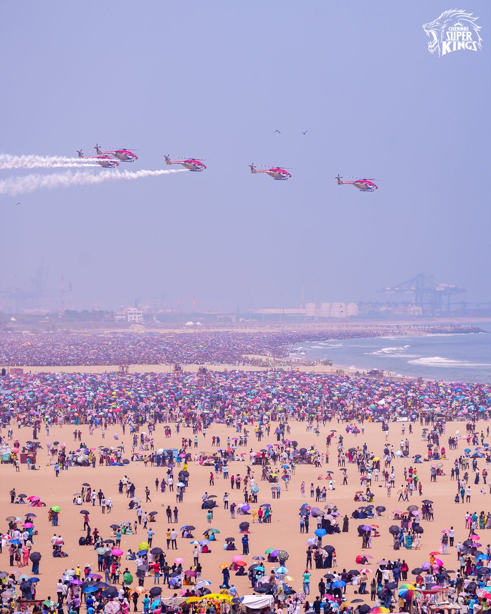 ChennaiIPL's tweet photo. Helicopter shots and Chennai - 🫡🥳 

#WhistlePodu #AirShow2024
@IAF_MCC https://t.co/HCbCQMnsqm