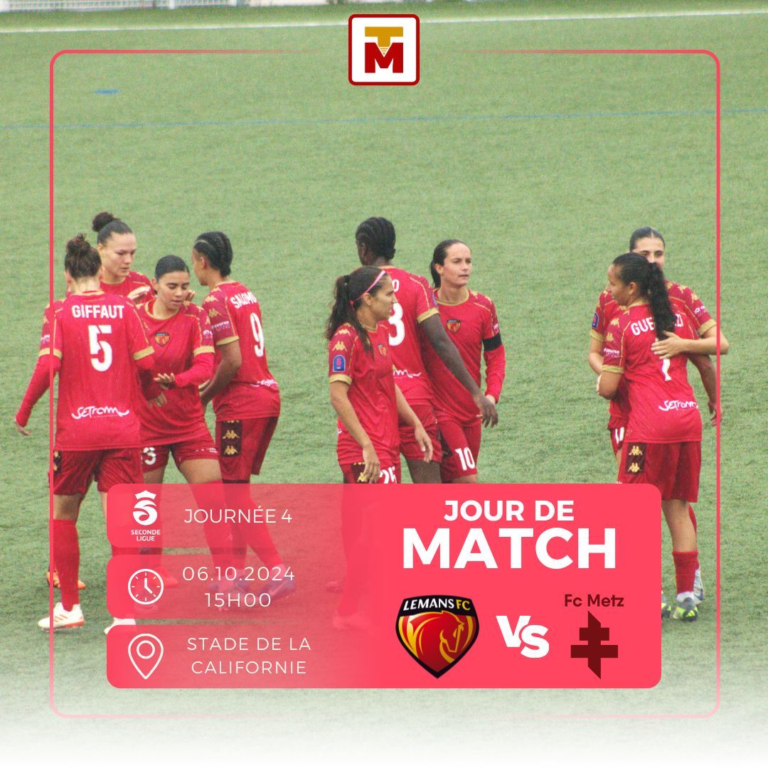 TribuneMancelle's tweet photo. 🔔 𝗝𝗢𝗨𝗥 𝗗𝗘 𝗠𝗔𝗧𝗖𝗛 !
🆚 @FCMetz
🏆 @SecondeLigue (J4)
🏟 Stade de la Californie
🕖 15h00
👮♂️ Morgane Chignard
#️⃣ #LMFCFCM https://t.co/22TpInnc2s