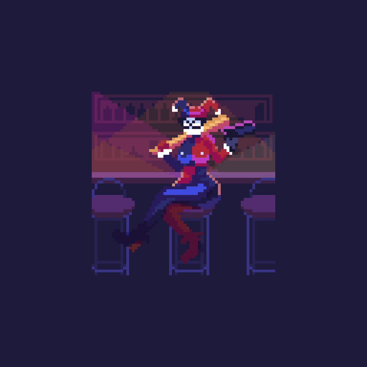 _iwolga's tweet photo. Harley Quinn for today's #pixel_dailies. @Pixel_Dailies #Clown #pixelart https://t.co/3Q4HzwBje2