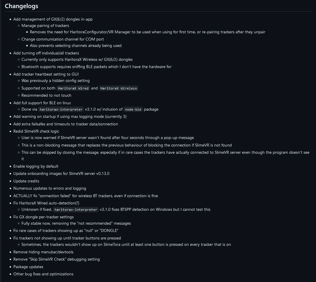 JovannMC's tweet photo. SlimeTora v1.3.0 is now out, and with that #slimetora is soon to be in maintenance-only mode.
Highlights include: managing GX(6/2) dongles, turning off all/individual trackers, support for Bluetooth (LE) on Linux, and many more bugfixes!
Download now: https://t.co/tOK0T9GE6m https://t.co/5ziooszAoS
