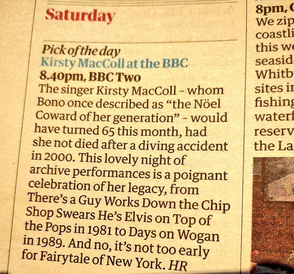 Emma Chaplin (@msemmachaplin) on Twitter photo Kirsty MacColl was mown down by an imbecile on a jet ski in the swimming area, saving her sons. It wasn't a 'diving accident ' <a href="/guardianTV/">Guardian TV</a> Kirsty MacColl was mown down by an imbecile on a jet ski in the swimming area, saving her sons. It wasn't a 'diving accident ' <a href="/guardianTV/">Guardian TV</a>