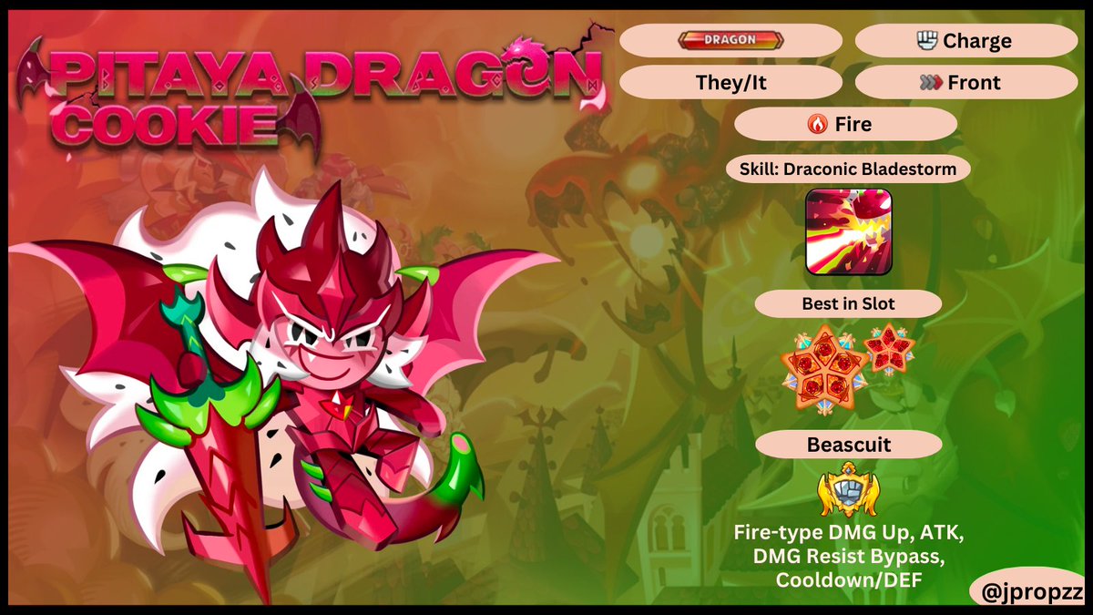 Jpropzz's tweet photo. Pitaya Dragon Cookie Guide 🐲 - Updated

#CRK #cookierunkingdom #crkguides #cookierunkingdomguides #pitayadragoncookie #firecookie #dragoncookie https://t.co/PUxQxzM15m