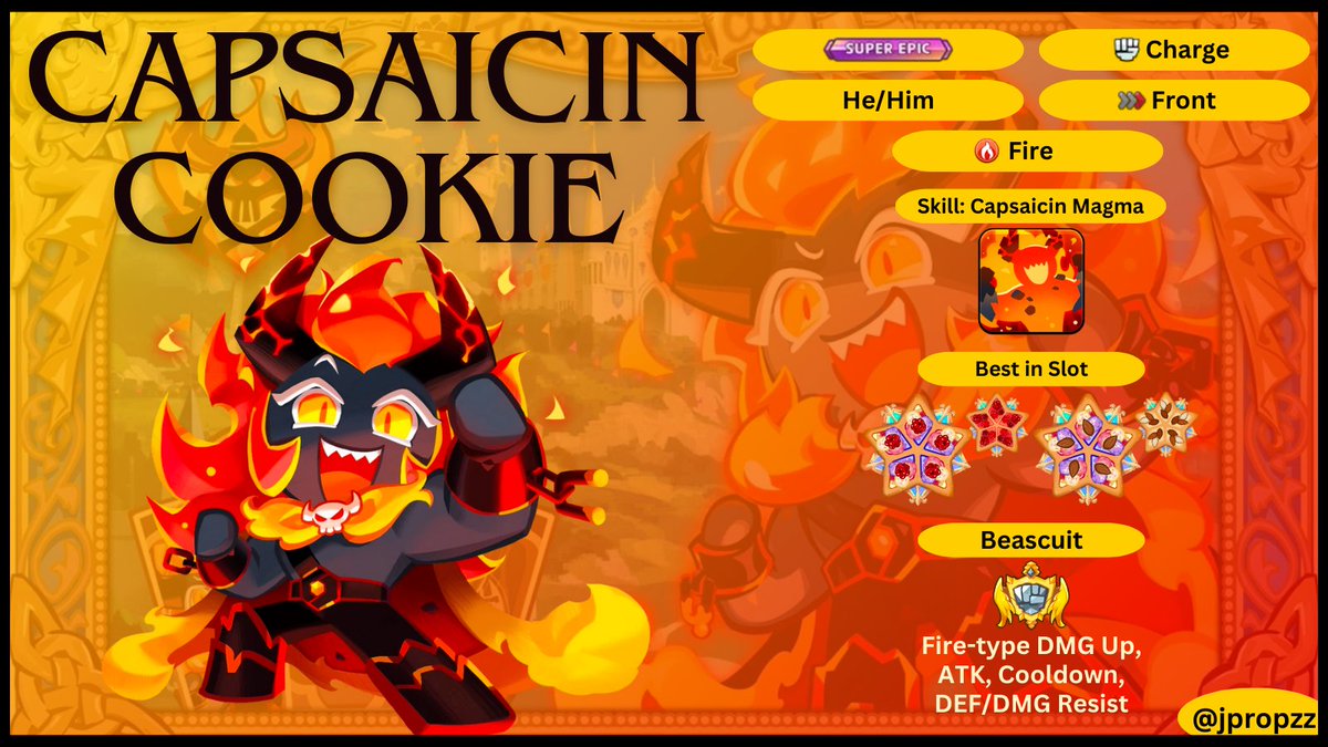 Jpropzz's tweet photo. Capsaicin Cookie Guide 🔥 - Updated

#CRK #cookierunkingdom #crkguides #cookierunkingdomguides #capsaicincookie #superepiccookie #firecookie https://t.co/PQMHPIQuvt