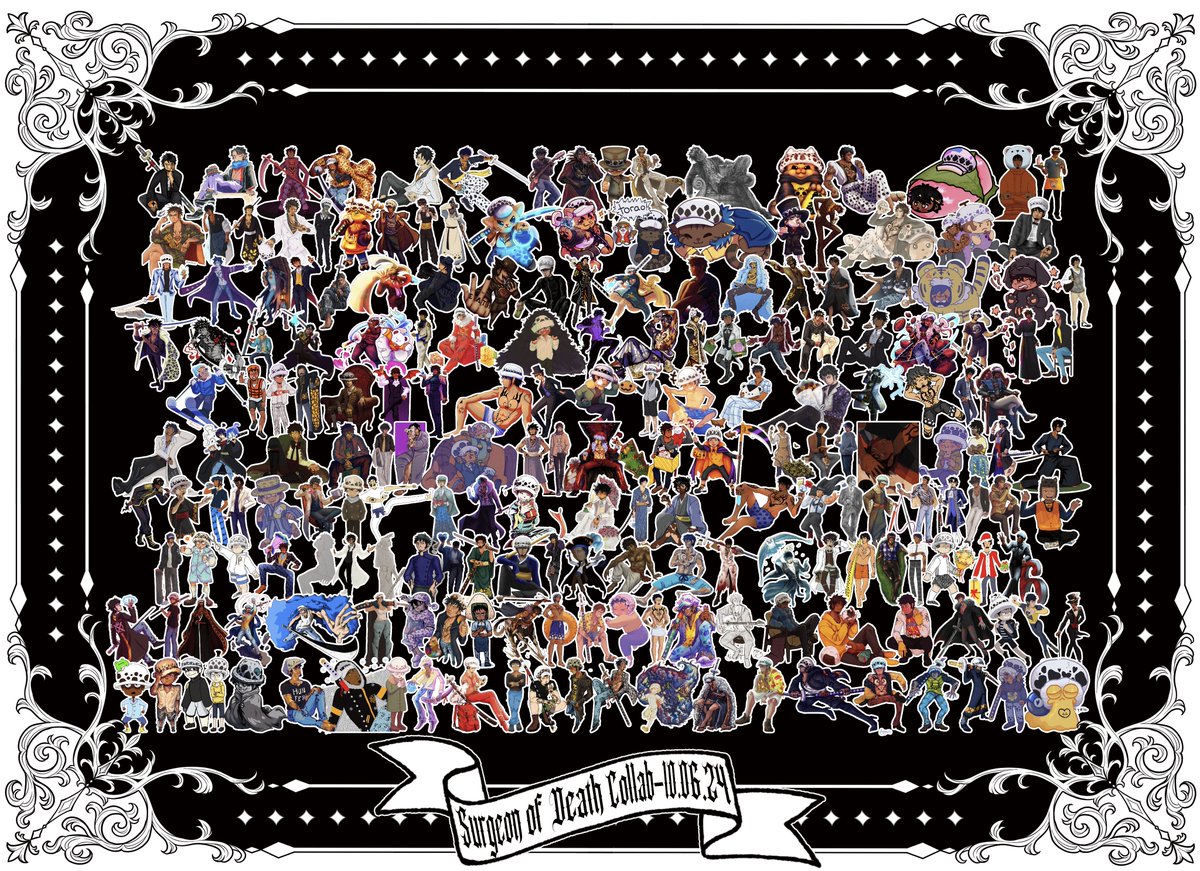 What better way to celebrate Law's birthday than a collage featuring 204 works of art done by ~190 amazing artists?
#TrafalgarLaw #トラファルガー・ロー誕生祭2024 #ロー誕生祭2024 #ONEPIECE #surgeonofdeathcollab