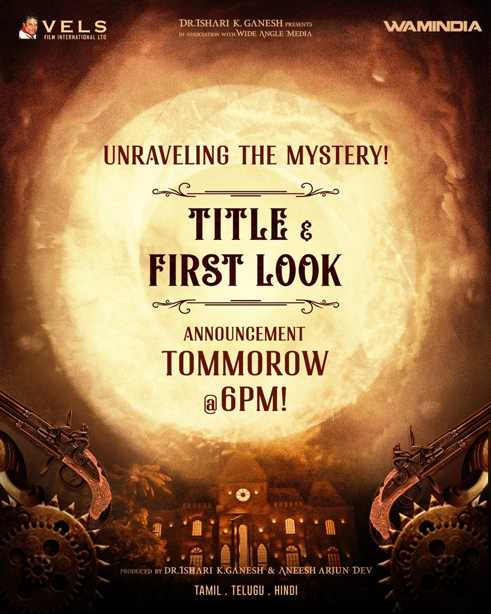 PA.VIJAY (@pavijaypoet) on Twitter photo An Unending Mystery & War Beyond Ages💥
It's Time to Settle the Scores✨
Title & First Look Unveiling Tommorow 6 PM
<a href="/IshariKGanesh/">Dr Ishari K Ganesh</a>
@velsfilmintl
@wamindia_official
#VelsNext
<a href="/JiivaOfficial/">Jiiva</a> #ArjunSarjaa Sir <a href="/thisisysr/">Raja yuvan</a> #EdwardSonnenblick <a href="/matyldab8/">Matylda Bajer</a> <a href="/dopdeepakpadhy/">deepak kumar padhy</a> <a href="/Sanlokesh/">Sanlokesh Editor</a> An Unending Mystery & War Beyond Ages💥
It's Time to Settle the Scores✨
Title & First Look Unveiling Tommorow 6 PM
<a href="/IshariKGanesh/">Dr Ishari K Ganesh</a>
@velsfilmintl
@wamindia_official
#VelsNext
<a href="/JiivaOfficial/">Jiiva</a> #ArjunSarjaa Sir <a href="/thisisysr/">Raja yuvan</a> #EdwardSonnenblick <a href="/matyldab8/">Matylda Bajer</a> <a href="/dopdeepakpadhy/">deepak kumar padhy</a> <a href="/Sanlokesh/">Sanlokesh Editor</a>