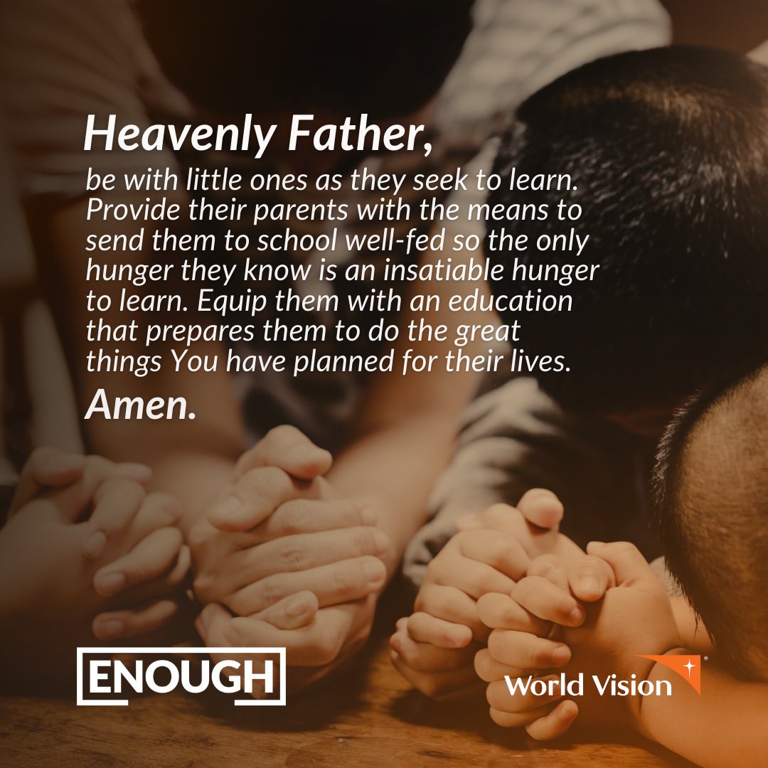 worldvisionph's tweet photo. Let’s lift children in prayer! May they be well-fed, eager to learn, and equipped to fulfill God’s plans. Join us in praying for their bright future. 🙏

Every prayer makes a difference.

#ENOUGH #EndChildHungerNOW
#ENOUGHChildHunger #ENOUGHisENOUGH
#WorldVision #WorldVisionPH https://t.co/49FHpkV1zs