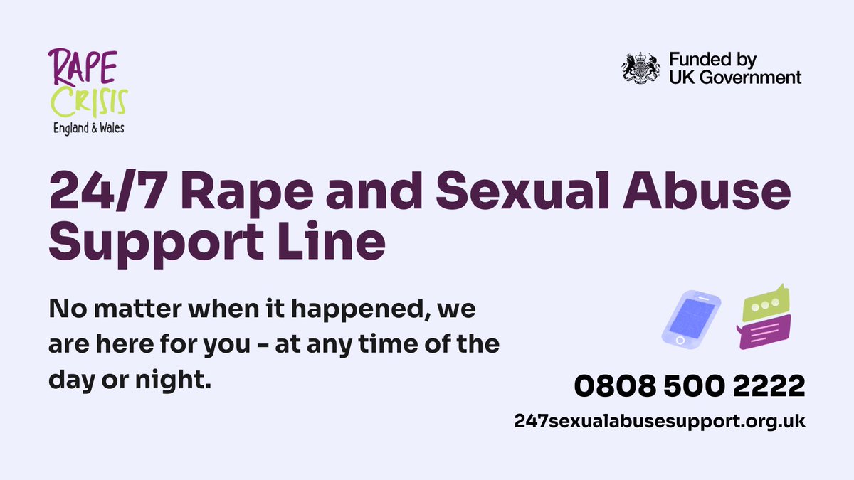Rape Crisis England & Wales (@rapecrisiseandw) on Twitter photo Did something sexual happen to you without your consent? Or you're not sure? We're here to listen to you, believe you and answer any questions that you might have.
Free and confidential support is available via phone or online chat: bit.ly/3zL9REY Did something sexual happen to you without your consent? Or you're not sure? We're here to listen to you, believe you and answer any questions that you might have.
Free and confidential support is available via phone or online chat: bit.ly/3zL9REY