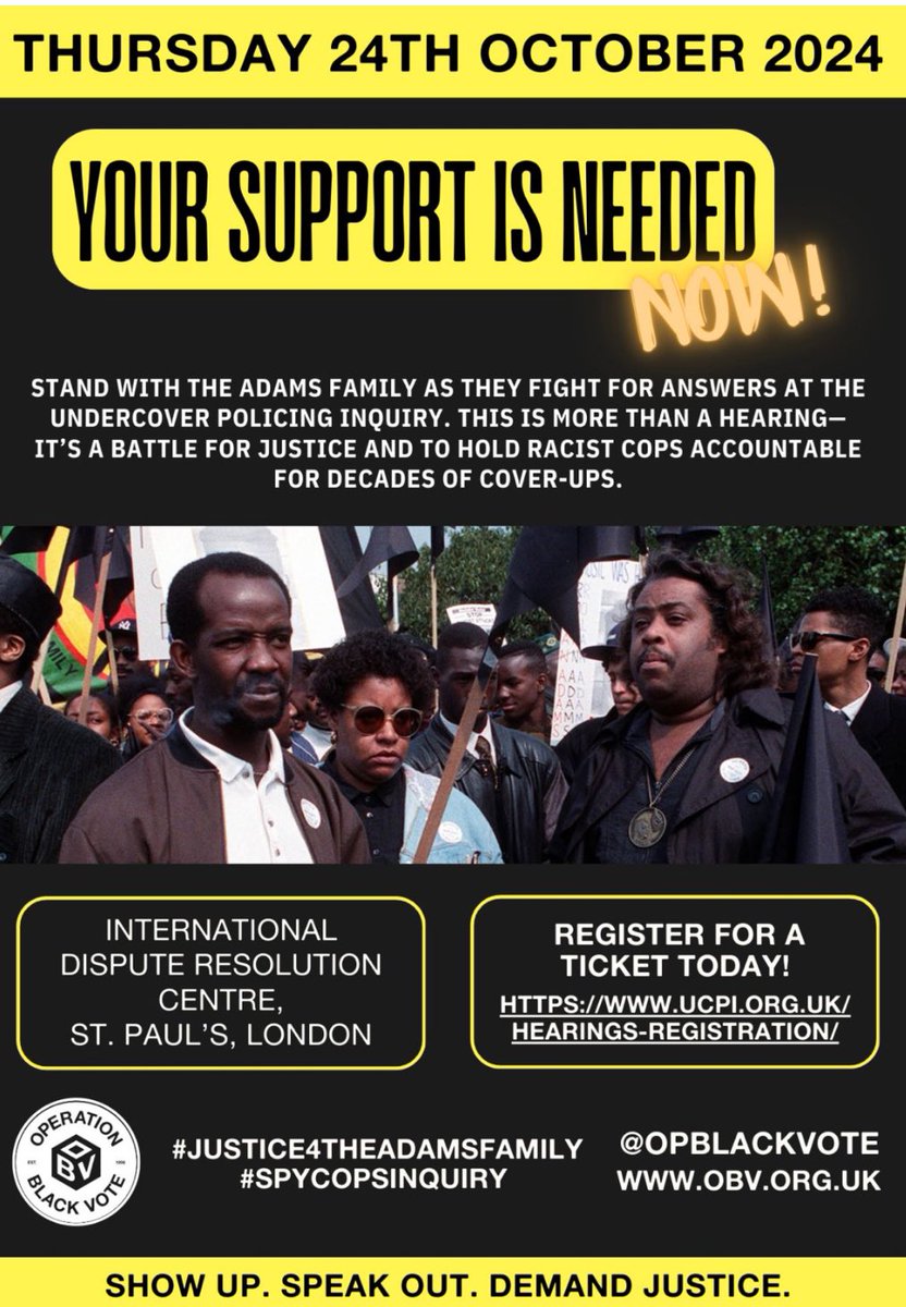 Alliance for Police Accountability (APA) (@apavoices) on Twitter photo We all know Stephen Lawrence but who remembers 15 yr old Rolan Adams ✊
In 1991 instead of catching Rolan Adams racist killers the <a href="/metpoliceuk/">Metropolitan Police</a> were spying on the family
Register here > ucpi.org.uk/hearings-regis…
#spycopsinquiry #Justice4TheAdamsFamily We all know Stephen Lawrence but who remembers 15 yr old Rolan Adams ✊
In 1991 instead of catching Rolan Adams racist killers the <a href="/metpoliceuk/">Metropolitan Police</a> were spying on the family
Register here > ucpi.org.uk/hearings-regis…
#spycopsinquiry #Justice4TheAdamsFamily