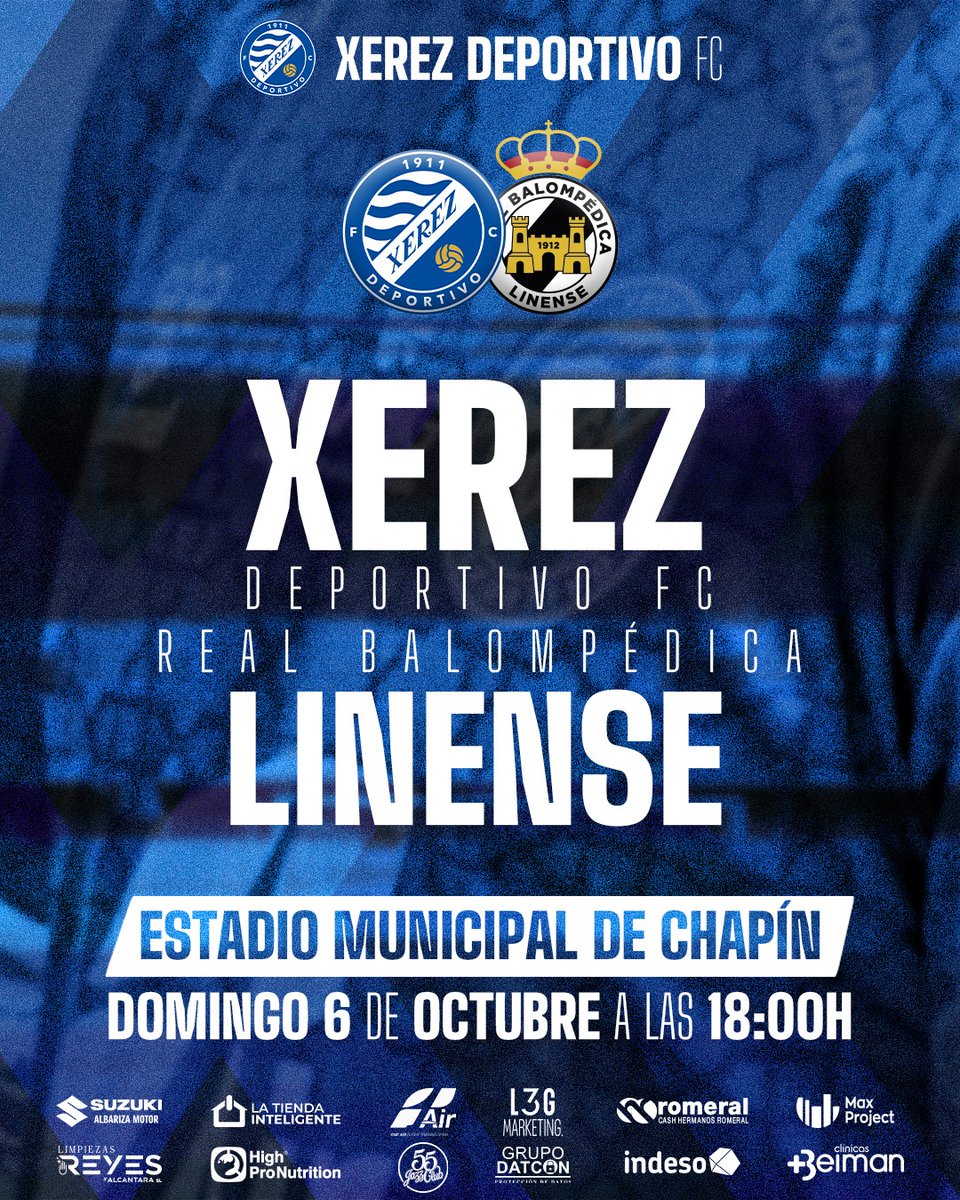 XEREZ DEPORTIVO (@xerezdfc) on Twitter photo 🔵⚽️ 𝐌𝐚𝐭𝐜𝐡 𝐃𝐚𝐲! ¡𝐇𝐨𝐲 𝐣𝐮𝐞𝐠𝐚 𝐞𝐥 #XerezDFC!
🏆 Jornada 6 - 2ª Federación Grupo IV
🆚 <a href="/RBL1912/">Real Balompédica Linense</a>
🕕 18:00 horas
🏟️ Chapín
📻 xerezdfcradio.com
📺 bit.ly/3MxJm8D
💙💙 #XerezBalona ⚫️⚪️ 🔵⚽️ 𝐌𝐚𝐭𝐜𝐡 𝐃𝐚𝐲! ¡𝐇𝐨𝐲 𝐣𝐮𝐞𝐠𝐚 𝐞𝐥 #XerezDFC!
🏆 Jornada 6 - 2ª Federación Grupo IV
🆚 <a href="/RBL1912/">Real Balompédica Linense</a>
🕕 18:00 horas
🏟️ Chapín
📻 xerezdfcradio.com
📺 bit.ly/3MxJm8D
💙💙 #XerezBalona ⚫️⚪️