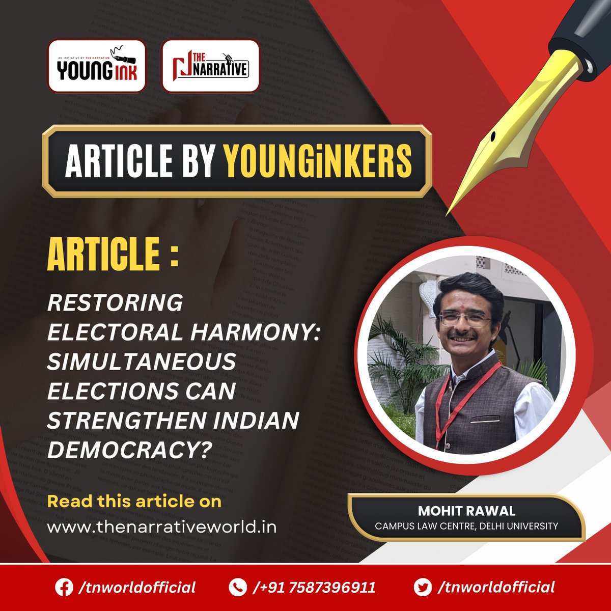 Article by Younginker Mohit Rawal on the potential of simultaneous elections to strengthen Indian democracy, exploring the ONOE proposal, its benefits, challenges, and the constitutional debate around it.

bit.ly/3zBqz9P

#onenationoneelection #politics #constitution