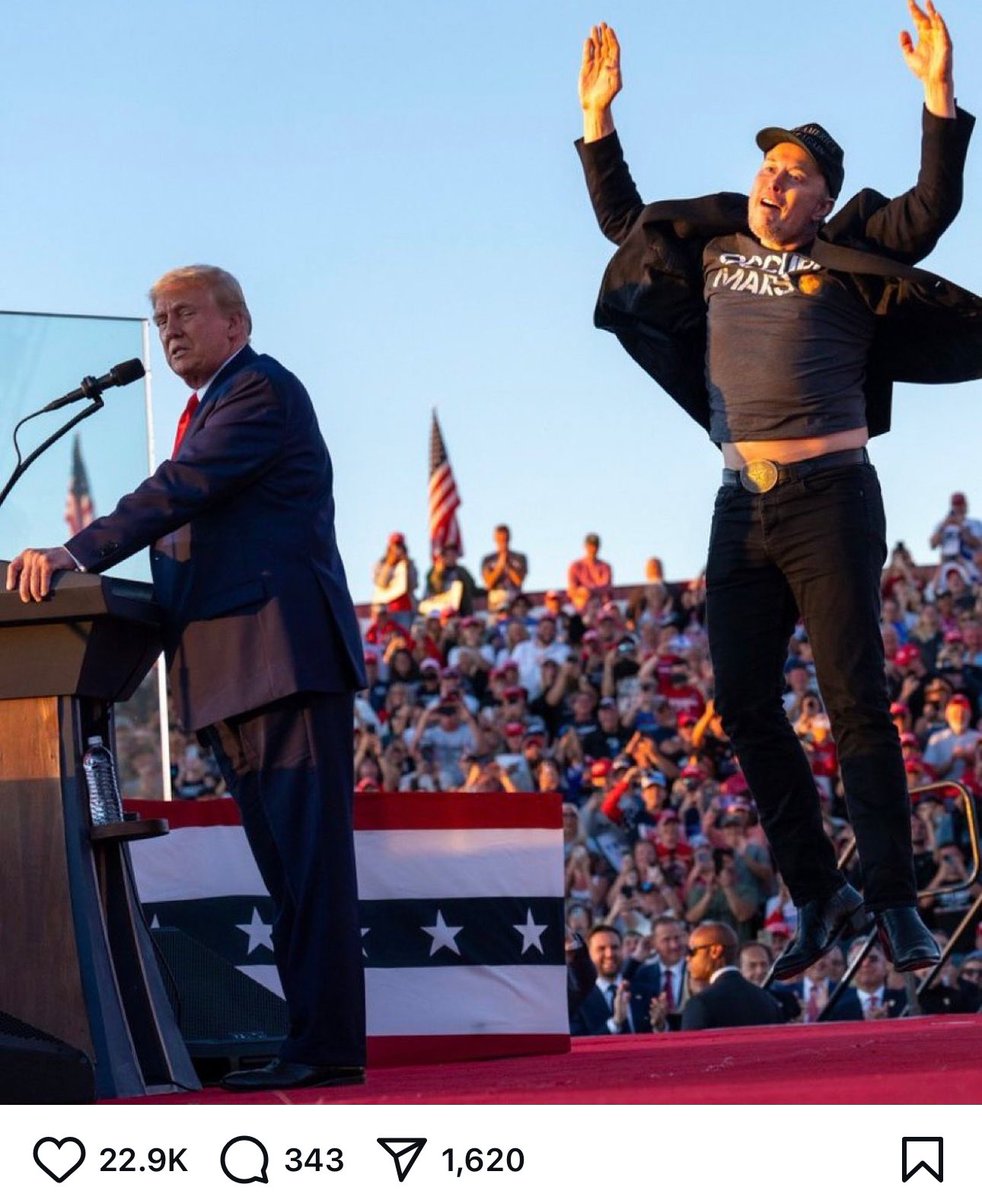 brian_maleki's tweet photo. @elonmusk @realDonaldTrump When @elonmusk shows this much excitement, what do you think he’s more pumped about:
1️⃣ Thinking of Fixing government inefficiency in future ?

2️⃣ Thinking about Launching Congress to Mars with no return trip? 🚀😂

#ElonMusk #TrumpRally https://t.co/nUVWmE3NT5
