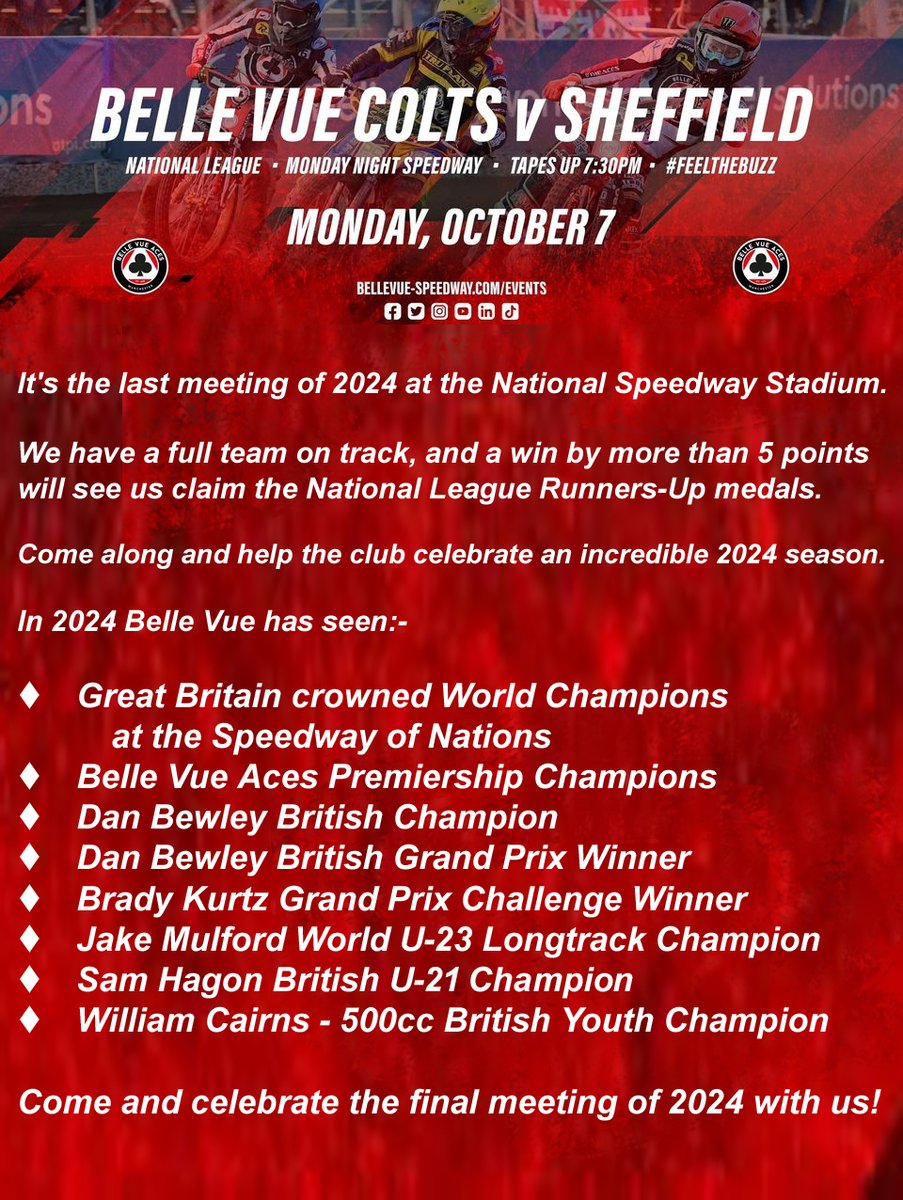 BelleVueColts's tweet photo. It's the last meeting of the season on Monday.
It's a long time until next March.
So, why not come along and celebrate what has been a wonderful 2024 season with us and cheer the Colts on to the NDL Silver medal. https://t.co/nnPZPTEjzX