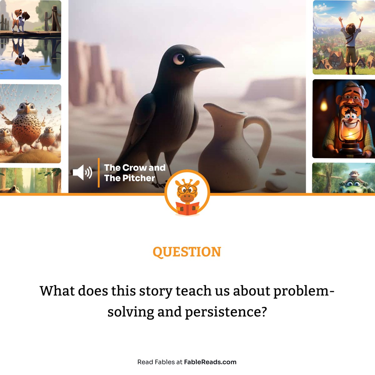 FableReads_com's tweet photo. What does this story teach us about problem-solving and persistence?

Read this fable at https://t.co/9LpzCWMk49.

#thecrowandthepitcher #aesopsfables #childrenstories #moralstoriesforkids #bedtimereading #shortstoriesforkids #fables #fablesandtales https://t.co/JlvCqyoUR5
