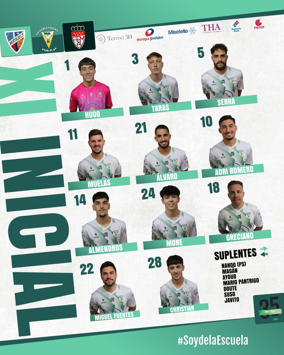 🏆 1ª Div Autonómica | J4
⏱️ 11:30h
🏟️ Las Americas
<a href="/Mostoles_cf/">Móstoles C.F.</a> 🆚 <a href="/ParlaEscuela/">Parla Escuela-Fair Play</a>

ALINEACIÓN

#SoydelaEscuela