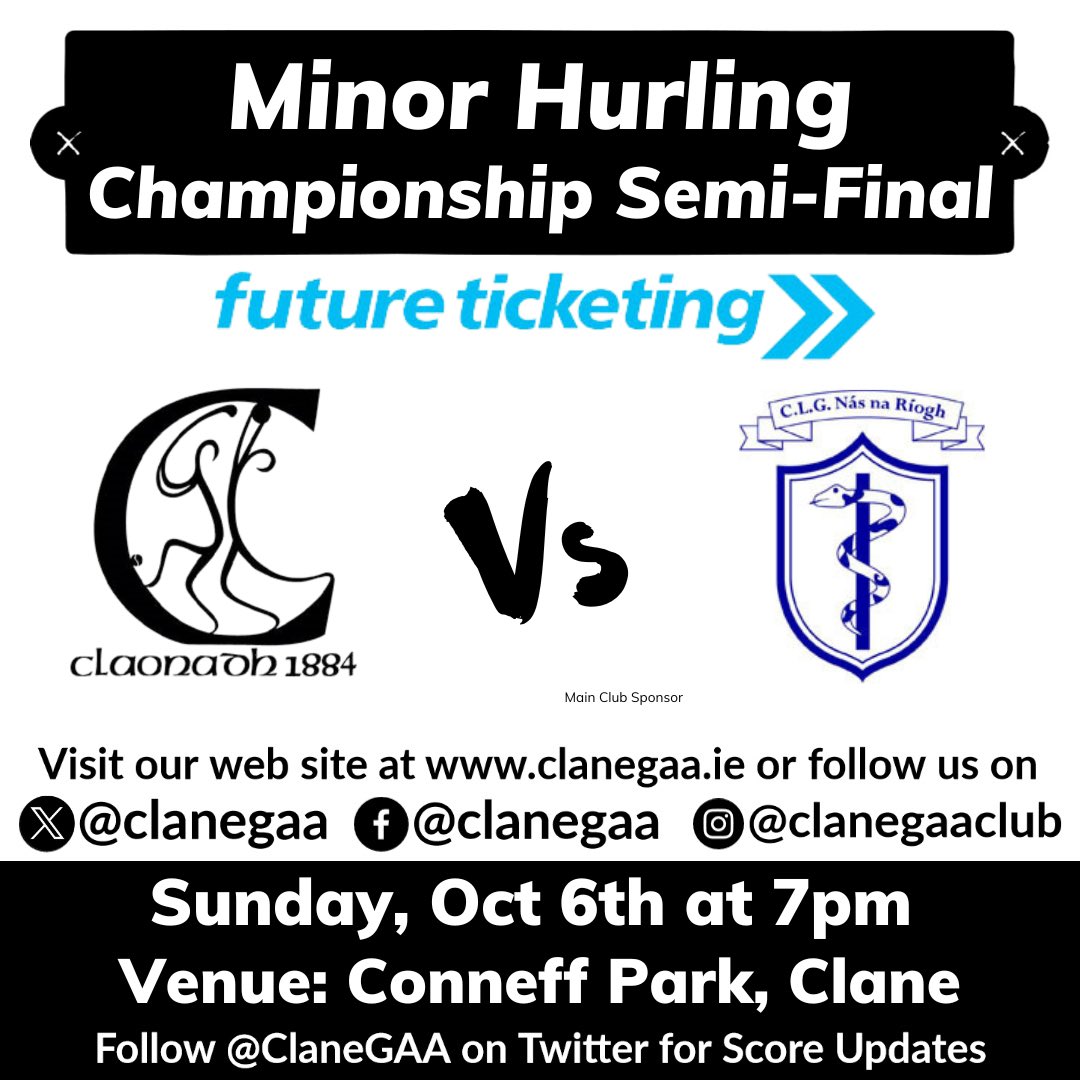 Clane GAA (@clanegaa) on Twitter photo Best wishes to our Minor Hurlers in this evenings <a href="/FutureTkting/">Future Ticketing</a> <a href="/KildareGAA/">Kildare GAA</a> Minor Hurling Championship semi-final Vs Naas. Throw in is at 7pm on the new pitch in Conneff Park, Clane. Best wishes to our Minor Hurlers in this evenings <a href="/FutureTkting/">Future Ticketing</a> <a href="/KildareGAA/">Kildare GAA</a> Minor Hurling Championship semi-final Vs Naas. Throw in is at 7pm on the new pitch in Conneff Park, Clane.