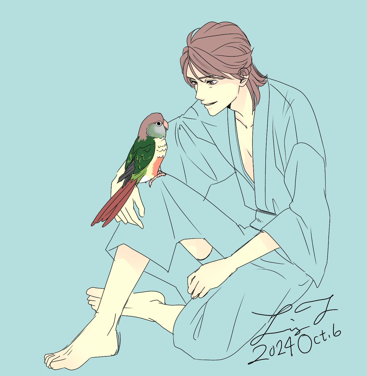 「#今日も1枚 今日も一日お疲れ様話聞いてくれてありがとね 」|Liz青いことり工房のイラスト